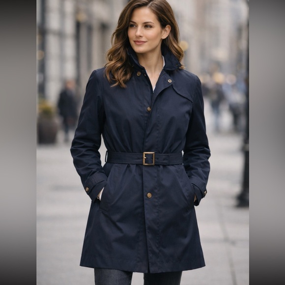 Faconnable Jackets & Blazers - Faconnable Dark Blue Belted Trench Coat